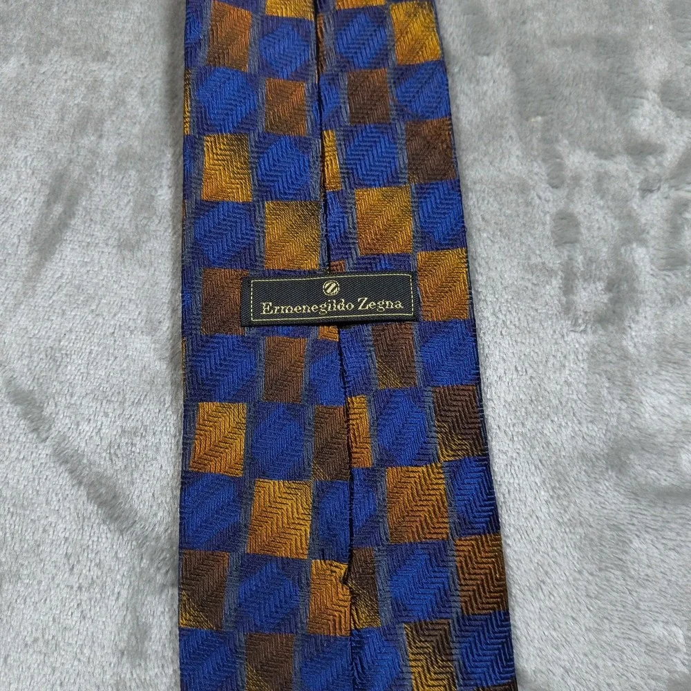 Vintage‎ Ermenegildo Zegna Tie Men 57X3.75 Blue Yellow Abstract Silk Made Italy
